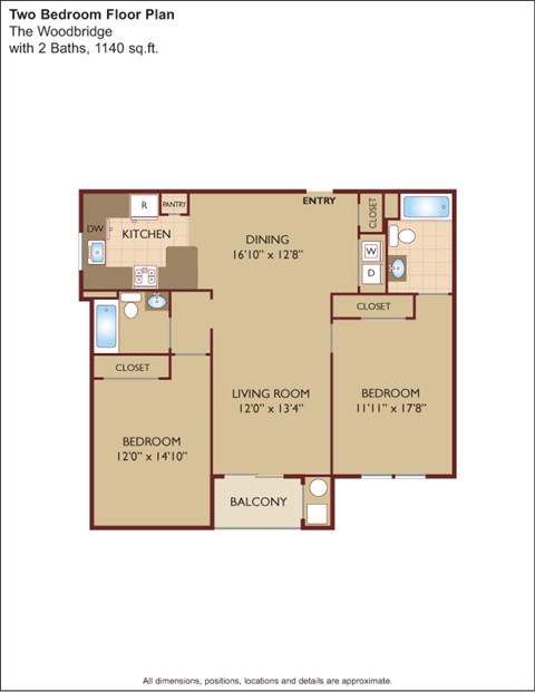 Floor plan for 2 beds, 2 baths, 1180 sqft